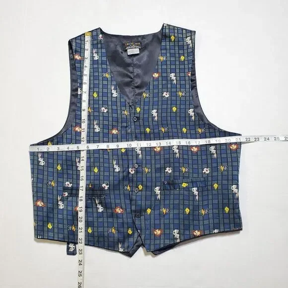 Vintage 1993 Looney Tunes 100% Silk Vest Mania Size S Tweety Bugs Taz Daffy Mens - Picture 5 of 7
